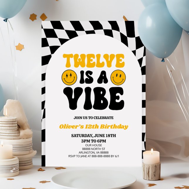 Invitation Twelve Est Une Vibe Retro Premier 12ème Anniversai (Créateur téléchargé)