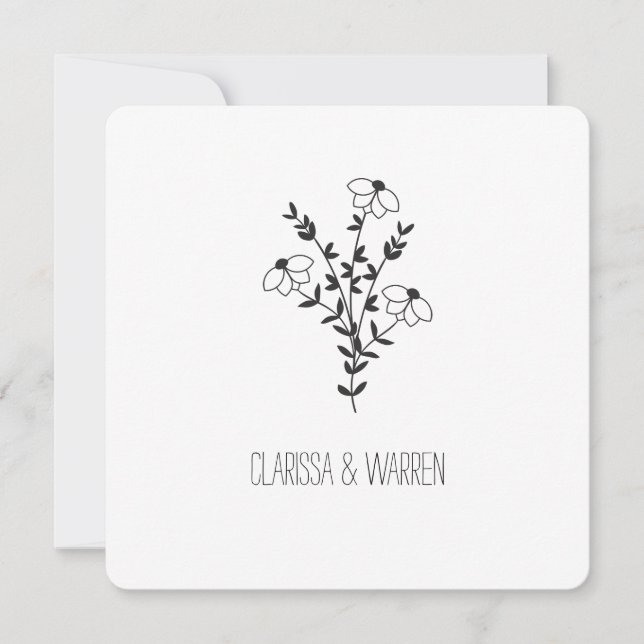Invitation Twigs and Flowers In Black Modern & Minimalist (Devant)