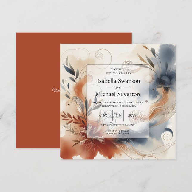 Invitation Twilight en terre cuite et Mariage de fleurs de ma (Devant / Derrière)