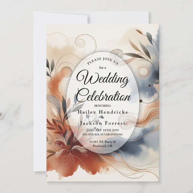 Invitation Twilight en terre cuite et Mariage de fleurs de ma (Devant)