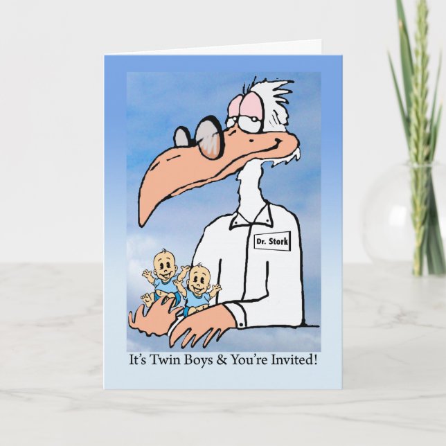 Invitation Twin Baby Boys Shower Invitation, Dr Stork (Devant)