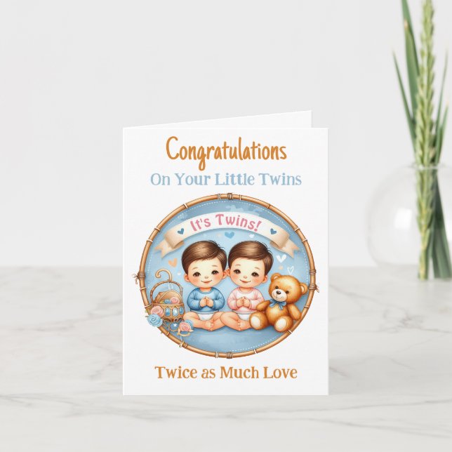 Invitation Twin Boys Baby shower Félicitations Nouveau Parent (Devant)