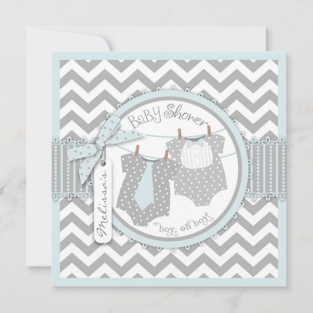 Invitation Twin Boys Cravate Bow Cravate Chevron Imprimer Bab (Devant)