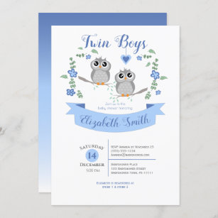 Invitation Twin Boys Cute owls baby shower