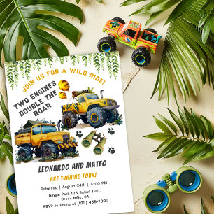 Invitation Twin Boys Safari Jungle Monster Camion Anniversair