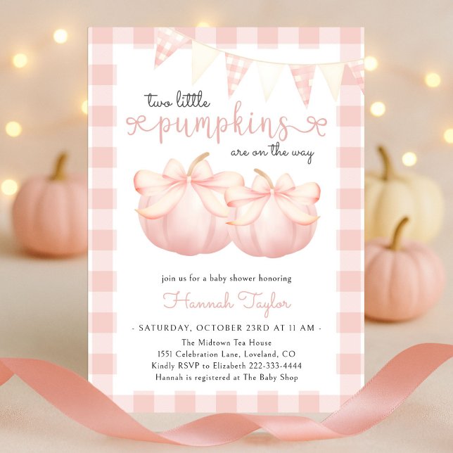 Invitation Twin Deux Petit Baby shower Citrouille Rose Bow (Créateur téléchargé)