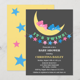 Invitation Twin Girl and Boy Teddy Bear Baby shower
