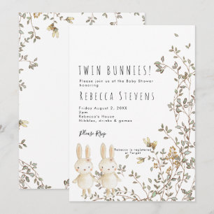 Invitation twin girls bunny fleur sauvage baby shower invitat