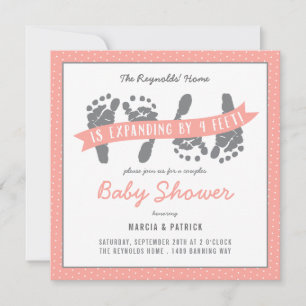 Invitation Twin Girls Couples Douche Pois rose