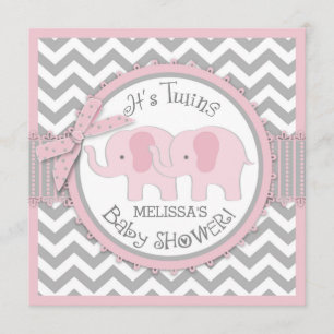 Invitation Twin Girls Elephants Chevron Baby shower d'impress