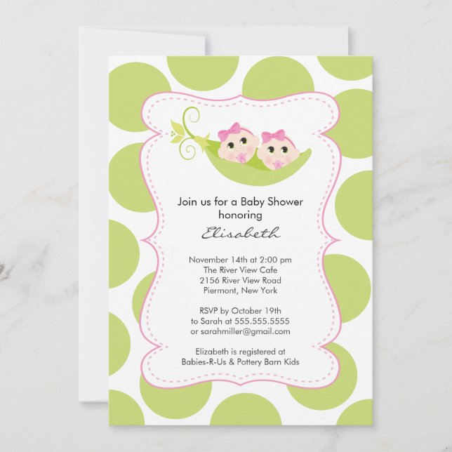 Invitation Twin Girls Modernes Dans Baby shower Pea Pod (Devant)