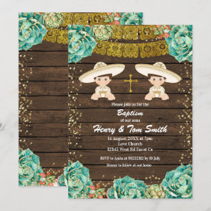 Invitation Twin Gold Parties scintillant Fiesta Boy Baptism C