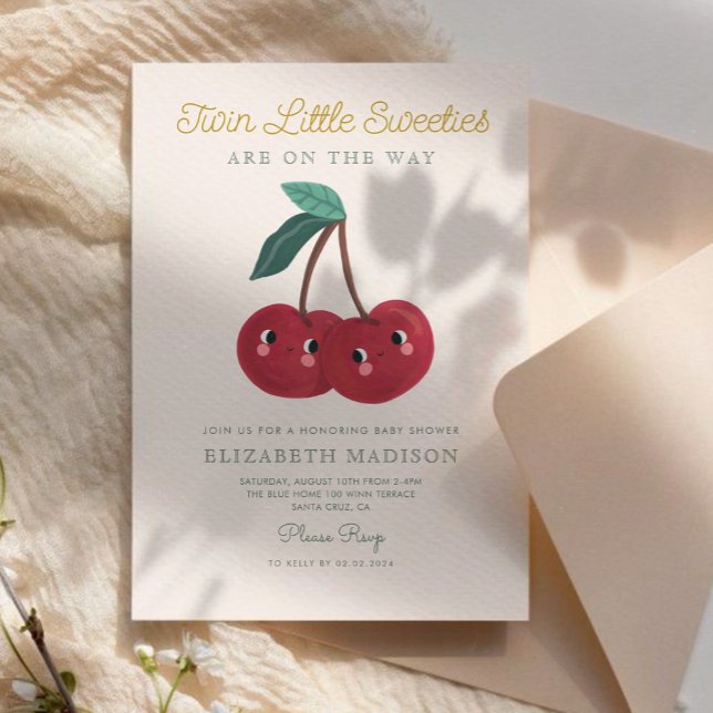Invitation Twin Little Sweeties Cherry Berry Baby shower (Créateur téléchargé)