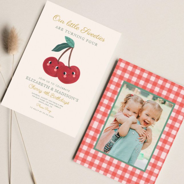 Invitation Twin little sweeties Cherry Premier anniversaire (Créateur téléchargé)