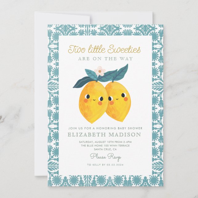 Invitation Twin Little Sweeties Lemon Citrus Baby shower (Devant)