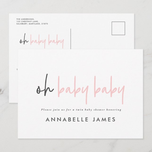 Invitation twin rose moderne typographie contemporaine petite (Devant / Derrière)