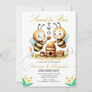 Invitation Twin Sweet to Bee Deux fête d'anniversaire 2