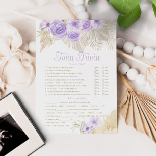 Invitation Twin Trivia Jeu Pampas Lavender Baby shower Boho