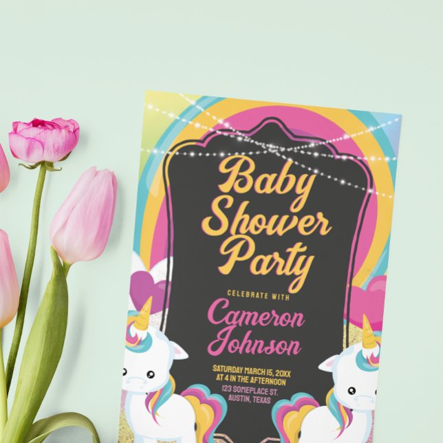 Invitation Twin Unicorns Baby shower joli couleur (twin unicorns colorful happy vibe card design.)
