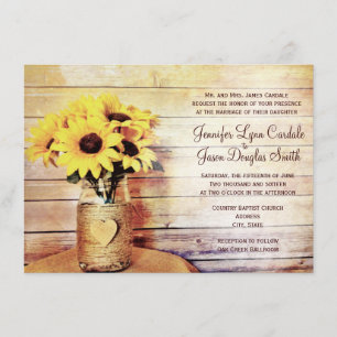 Invitation Twine Enveloppé Mason Jar Sunflower Mariage Invite