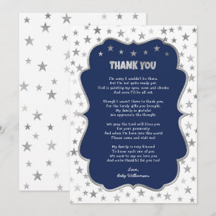Invitation Twinkle argent étoiles marine garçon merci note
