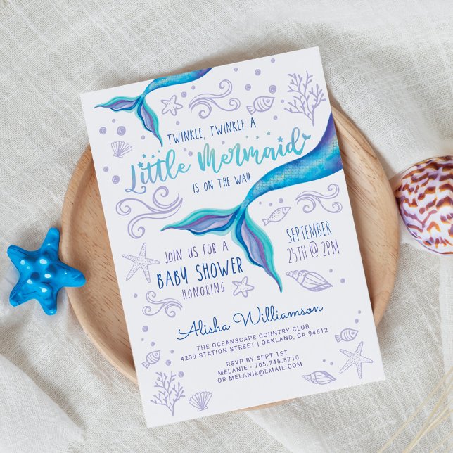 Invitation Twinkle Iridescente Ocean Mermaid White (Twinkle Twinkle Iridescent Ocean Mermaid White Invitation)
