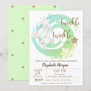 Invitation Twinkle Little Star, Baby Bear Baby shower vert