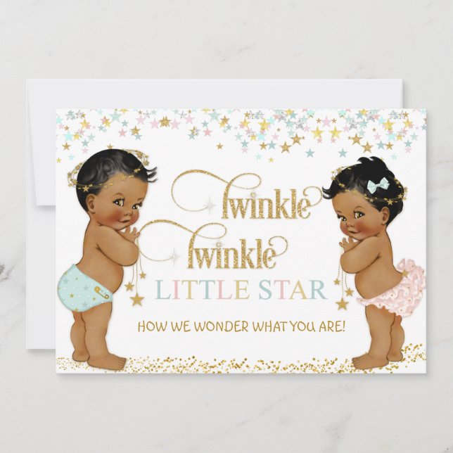 Invitation Twinkle Little Star Baby Genre Révéler Ethnique (Devant)