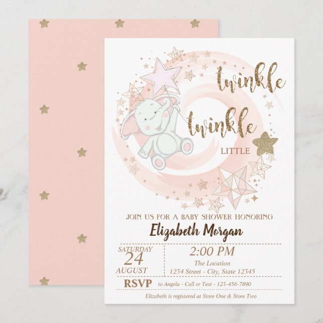 Invitation Twinkle Little Star, Baby shower bébé ours (Devant / Derrière)