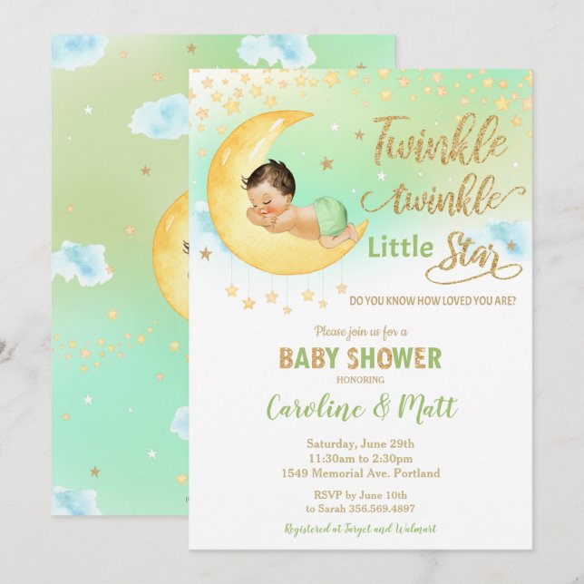 Invitation Twinkle Little Star Baby shower Genre Neutral Inv (Devant / Derrière)