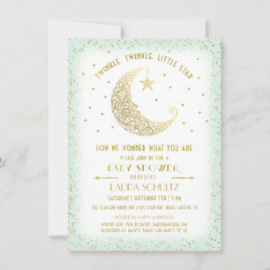 Invitation Twinkle Little Star Baby shower Gold/Mint