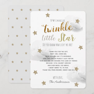 Invitation Twinkle Little Star Baby shower gris Merci