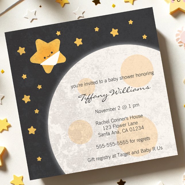 Invitation Twinkle Little Star Baby shower noir et jaune (Créateur téléchargé)