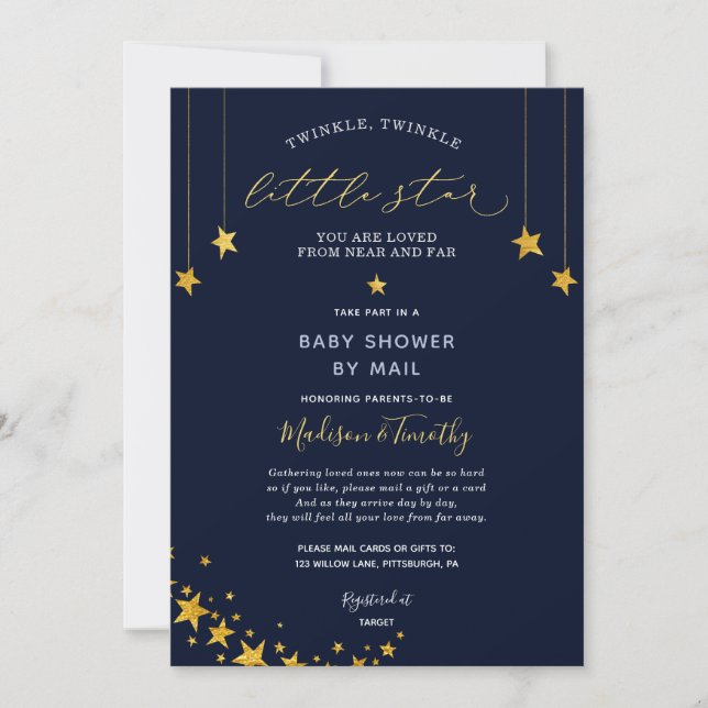 Invitation Twinkle Little Star Baby shower par courrier (Devant)