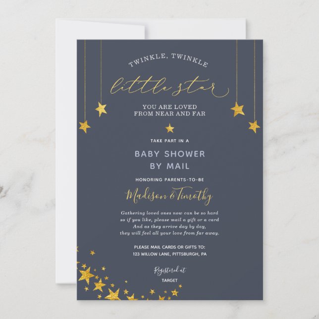 Invitation Twinkle Little Star Baby shower par courrier (Devant)