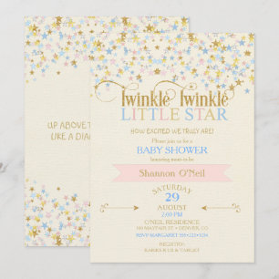 Invitation Twinkle Little Star Baby shower rose & bleu