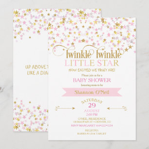 Invitation Twinkle Little Star Baby shower rose or