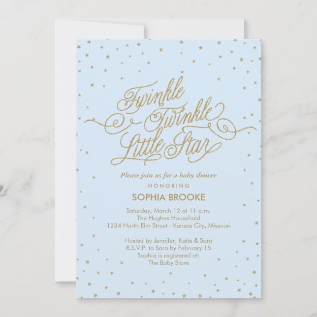 Invitation Twinkle Little Star Blue Baby Boy Douche (Devant)