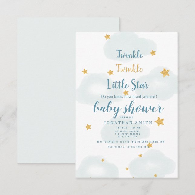 Invitation Twinkle Little Star & Cloud Baby shower (Devant / Derrière)