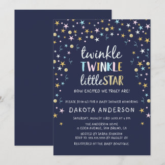 Invitation Twinkle Little Star Confetti & Blue Baby shower