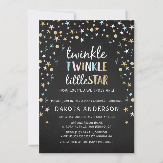 Invitation Twinkle Little Star Confetti & Chalk Baby shower (Devant)