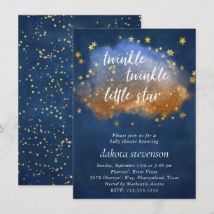Invitation Twinkle Little Star Cuivre bleu neutre et or