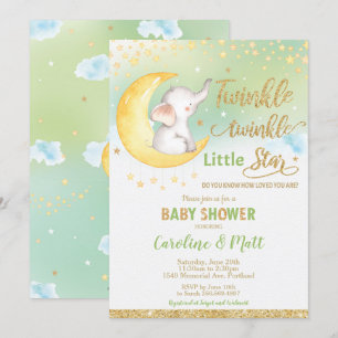 Invitation Twinkle Little Star Elephant Baby shower neutre