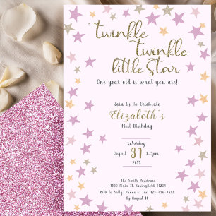Invitation Twinkle Little Star Fille Rose 1er Anniversaire