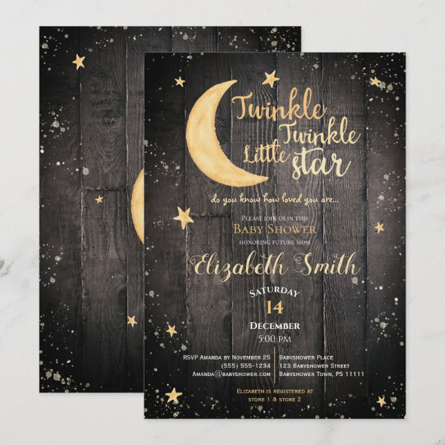 Invitation Twinkle little star gender neutre baby shower (Devant / Derrière)