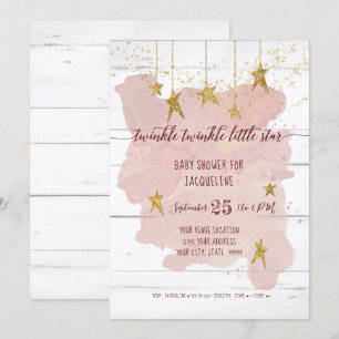 Invitation Twinkle Little Star Gold Baby shower fille en bois