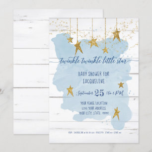 Invitation Twinkle Little Star Gold Baby shower garçon en boi