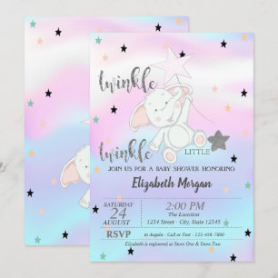 Invitation Twinkle Little Star, ours Baby shower holographiqu