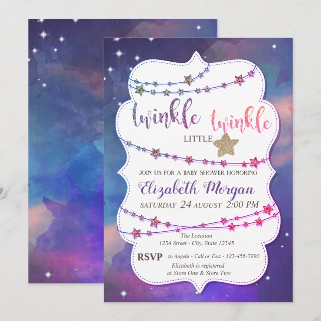 Invitation Twinkle Little Star Paint Splash Baby shower (Devant / Derrière)