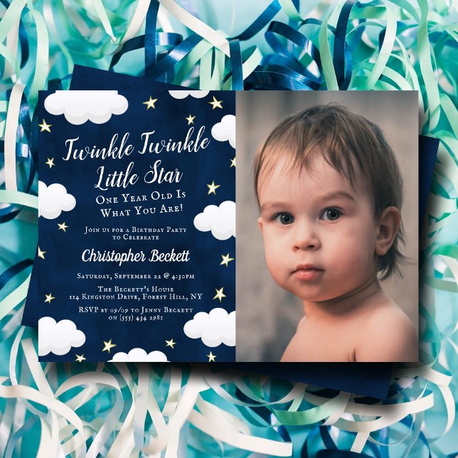 Invitation Twinkle Little Star Photo 1er anniversaire Invitat (Créateur téléchargé)